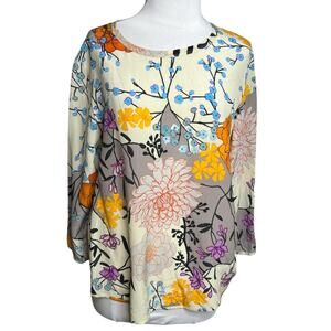 Les Copains silk floral long sleeve top Sz 44